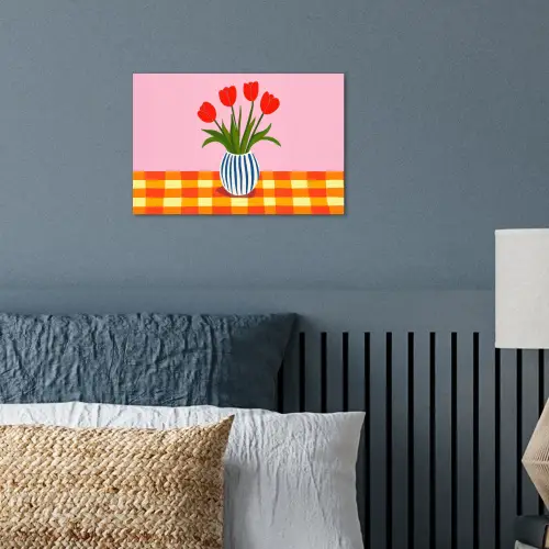 Tulpen - Roze - Vaas poster papier klein -sfeer2
