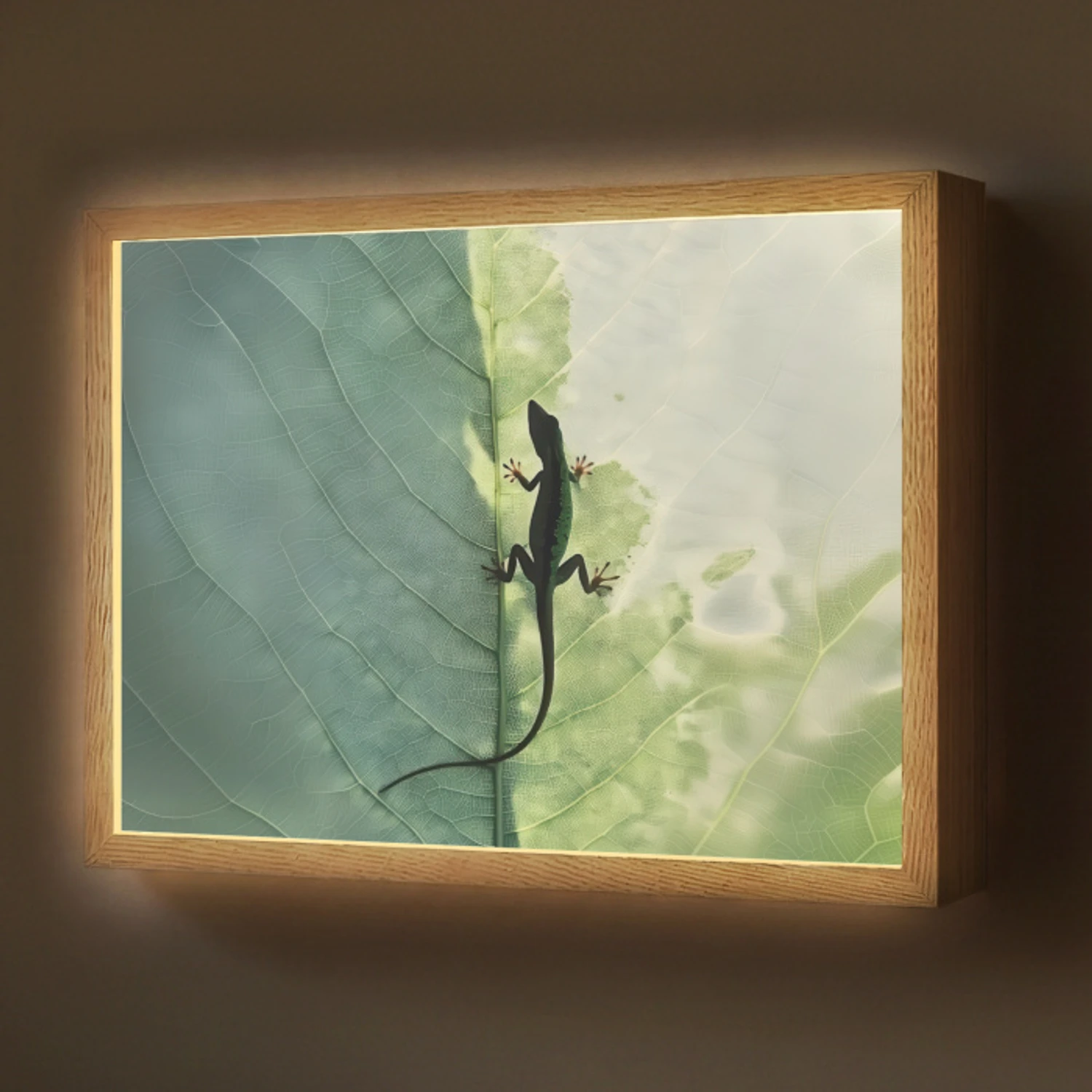 Hagedis - Blad - Nerven - Groen Light Box met batterij (Wandlamp) middel -z3d_website