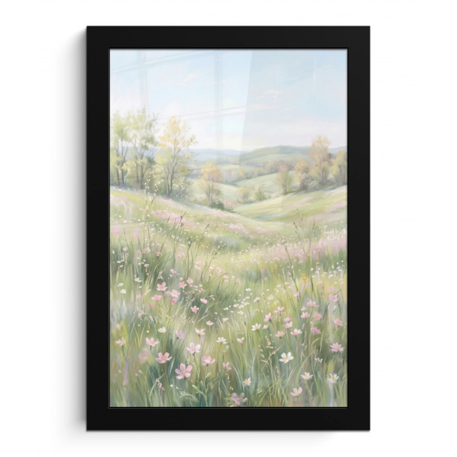 Bloemen veld - Bloemen - Groen fotolijst zwart zonder passe partout klein -3d
