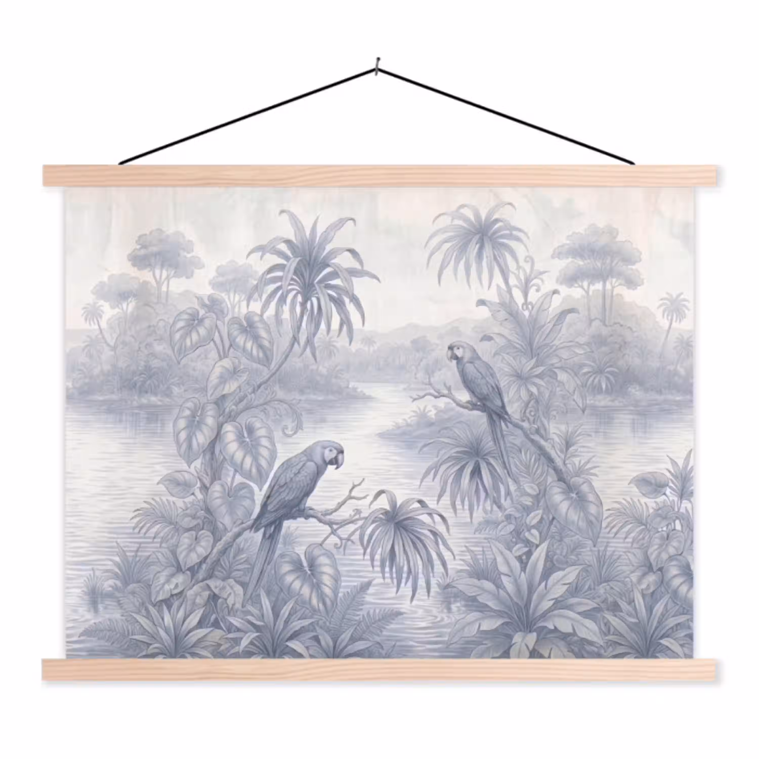 Vogel - Rivier - Tropisch - Illustratie - Blauw textielposter latten blank klein -3d