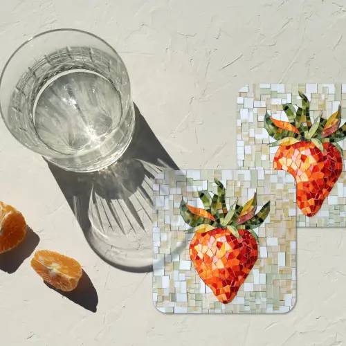 Aardbei - Rood - Mozaïek - Fruit onderzetter kurk middel -sfeer4