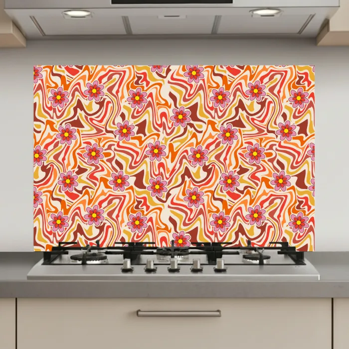 Retro - Bloemen - Patroon keuken achterwand spatscherm klein 900 -3d_website
