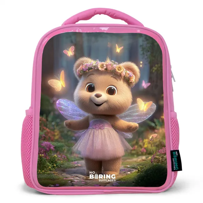 Beer - Vlinders - Bos - Fairy Kinderrugzak - Roze middel -3d