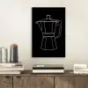 Mokkapot - Zwart - Wit - Lijntekening aluminium wit klein -sfeer1