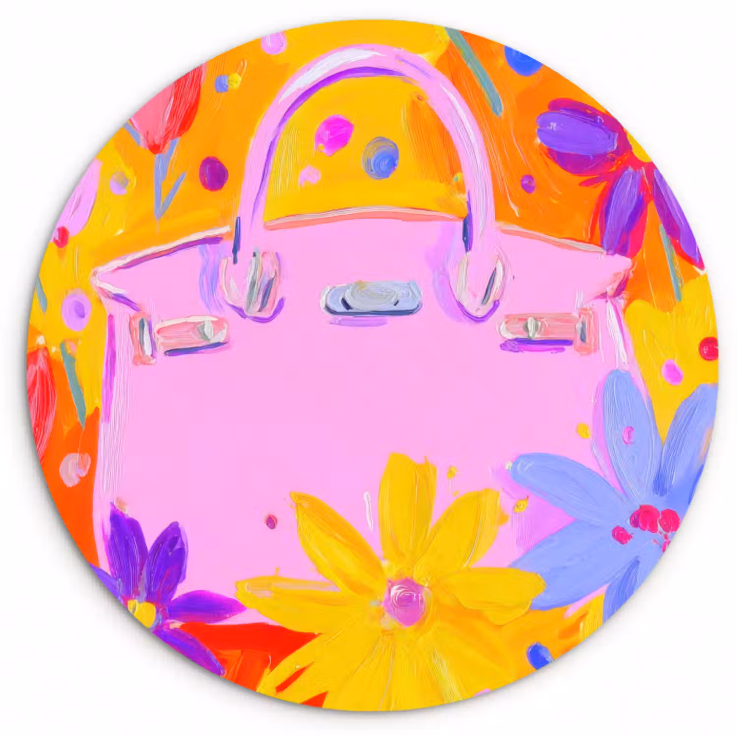 Glasbild Rund - Tasche - Rosa - Blumen