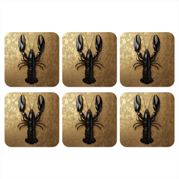 Kreeft - Zwart - Goud - Luxe onderzetter kurk middel -3d