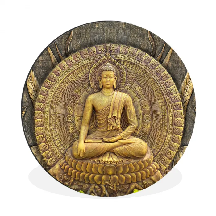 Goud - Boeddha beeld - Spiritueel - Meditatie Wandcirkel aluminium klein -3d