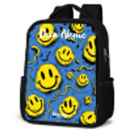 Smiley - Blauw - Geel Rugzak - Zwart middel -schuin