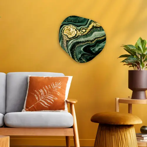 Marmer - Goud - Glitter - Groen - Marmerlook - Luxe Wandcirkel Organisch Forex 3mm klein -sfeer4