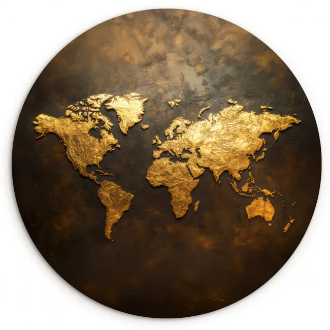 Muurcirkel - Wereldkaart - Goud - Roest