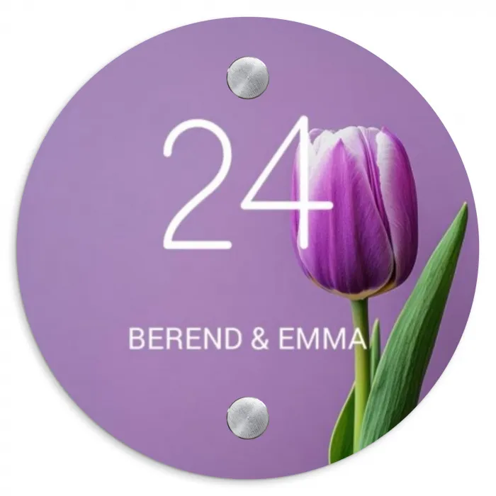 Paarse tulp - Klassiek Naambord Rond klein -3d