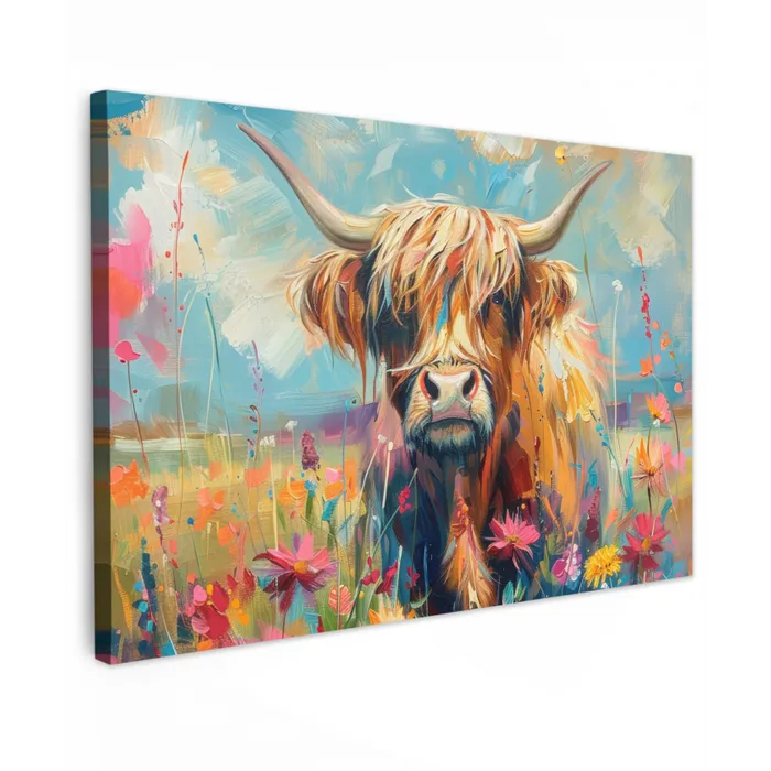 Schotse hooglander - Natuur - Kleurrijk - Bloemen canvas 2cm klein -z3d