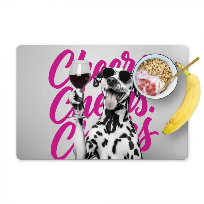 Cheers - Hond - Roze - Wijn Placemat vinyl groot -zzzproduct_Kitchenyeah-website