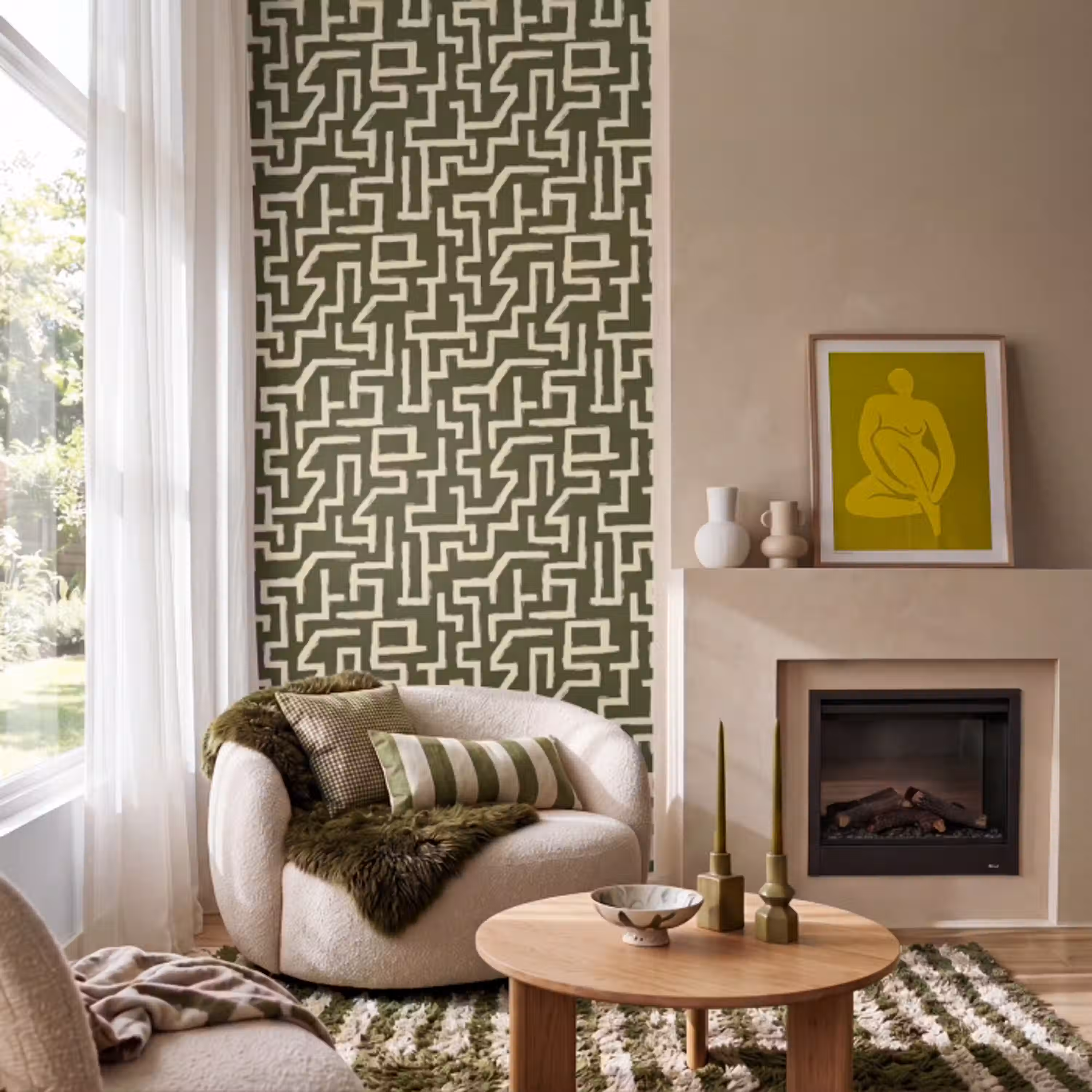Abstract - Lijnen - Groen Behang Vlies klein 1076 -sfeer2