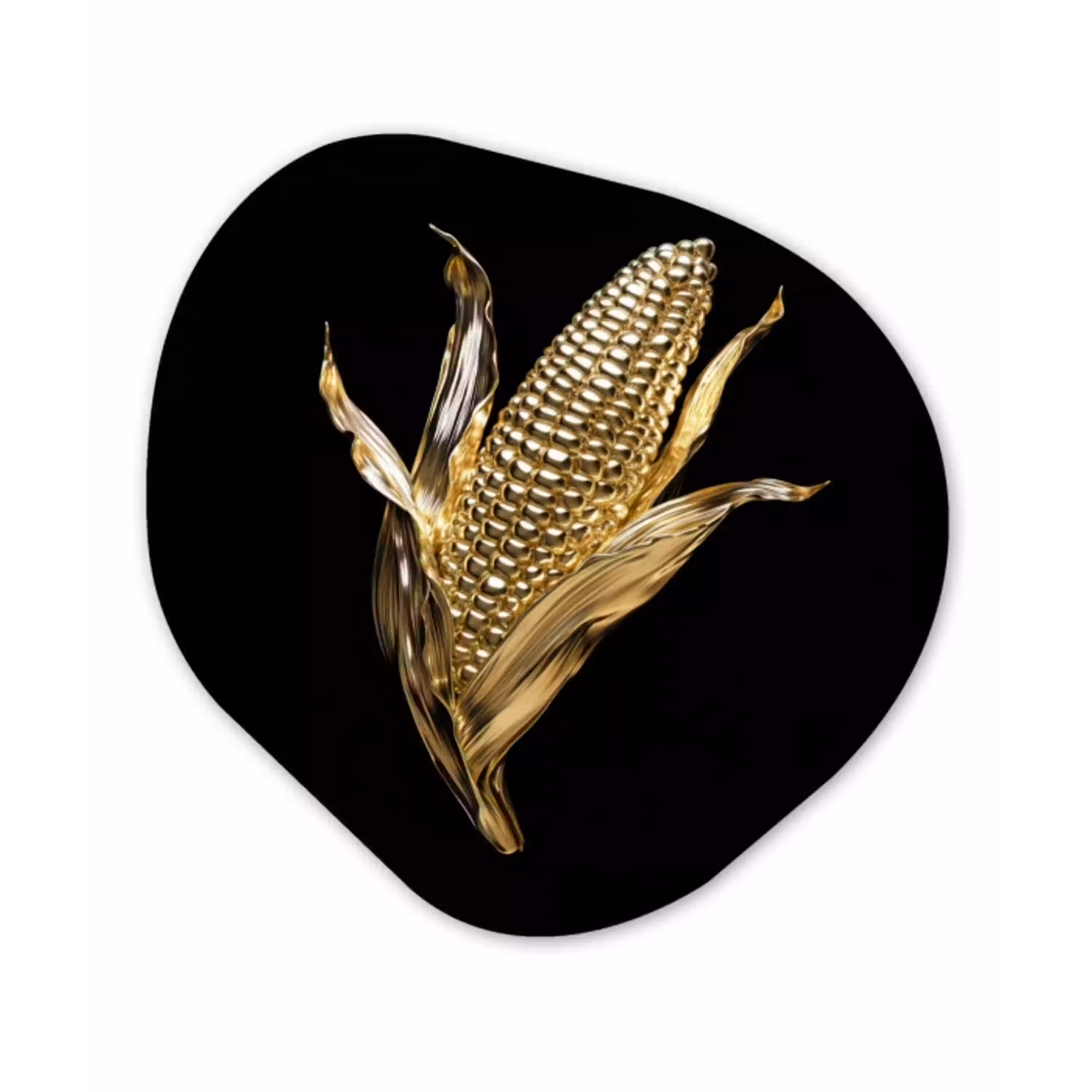 Mais - Eten - Goud - Zwart Wandcirkel Organisch Forex 3mm klein -3d