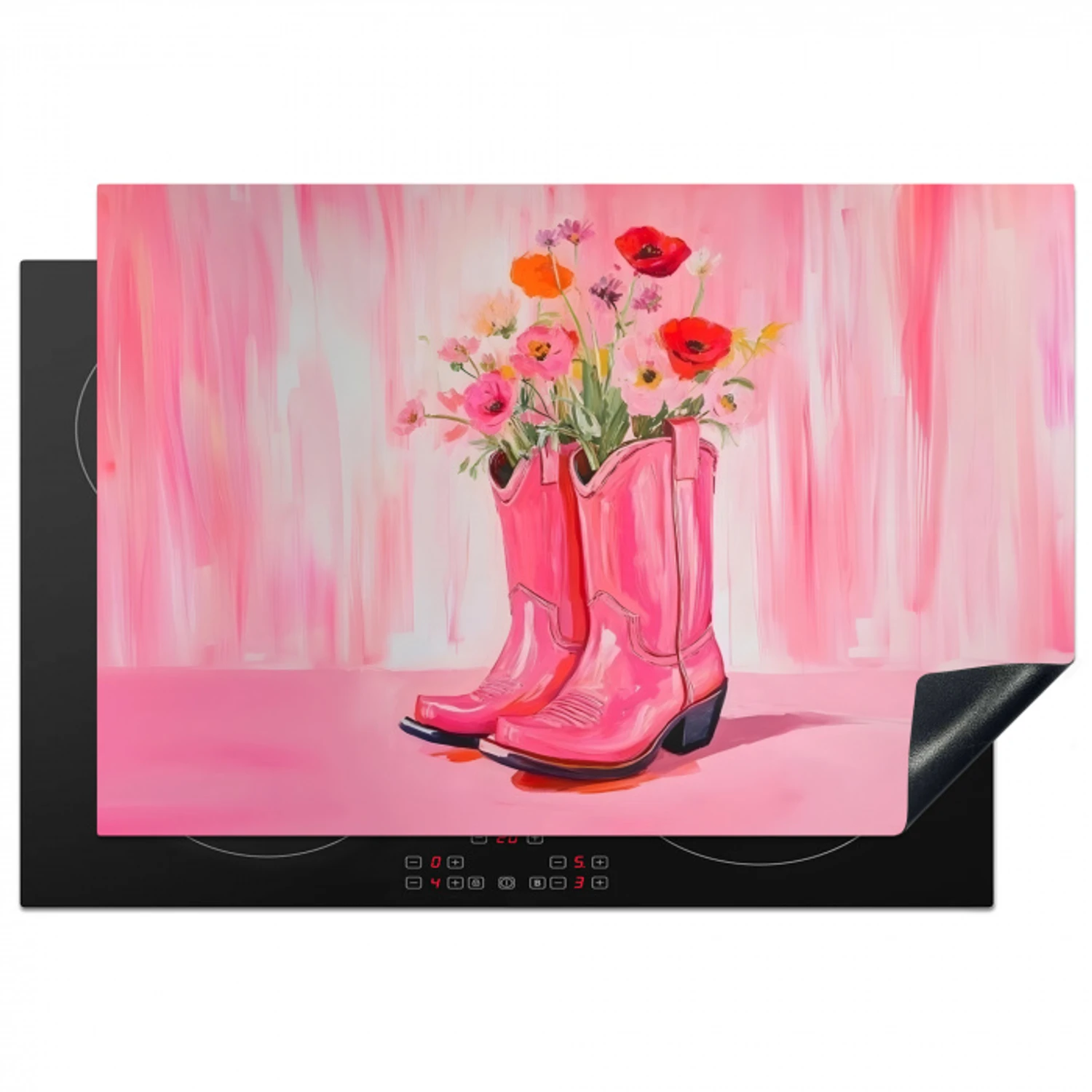 Roze - Bloemen - Cowboy Inductie beschermer vinyl 3mm klein -3d