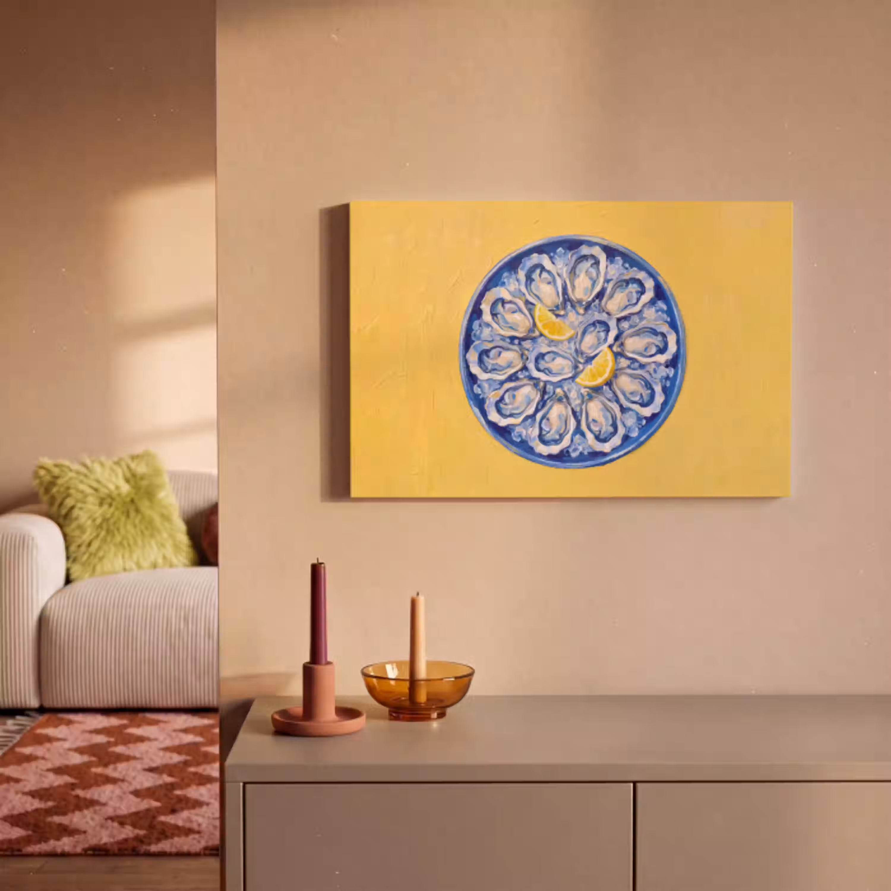 Oesters - Citroen - IJs - Modern - Geel canvas 2cm klein -sfeer1
