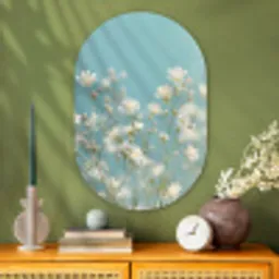 Stengels - Bloemen - Lucht - Wit Wandcirkel Ovaal Glas middel -sfeer2