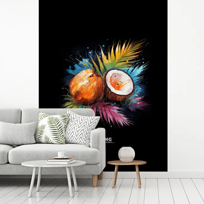 Street art van kokosnoten en kleurrijke bladeren fotobehang vinyl groot -woonkamer
