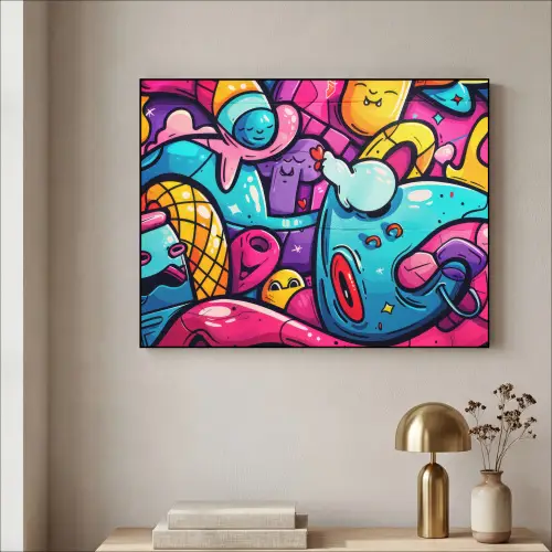Abstract - Neon - Design - Kleurrijk - Graffiti Textielframe zwart klein -sfeer2