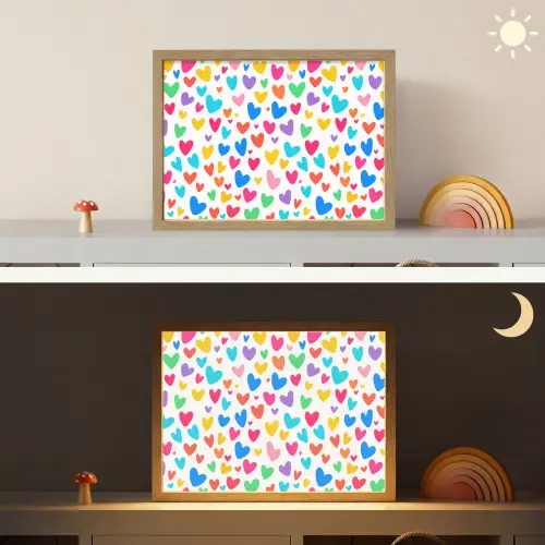 Hartjes - Kleurrijk - Patroon - Levendig Light Box met batterij (Wandlamp kind) middel -sfeer3_kind