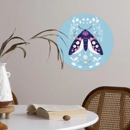 Bladeren - Wit - Vlinder - Insect Wandcirkel behangsticker klein -sfeer3