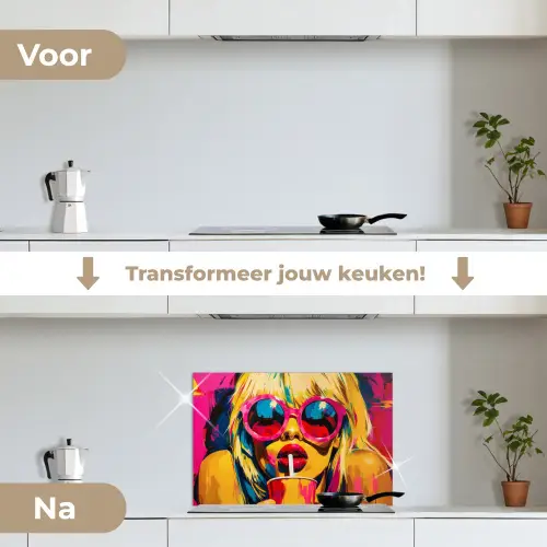 Zonnebril - Roze - Vrouw - Rietje keuken achterwand spatscherm klein -voor_na_NL