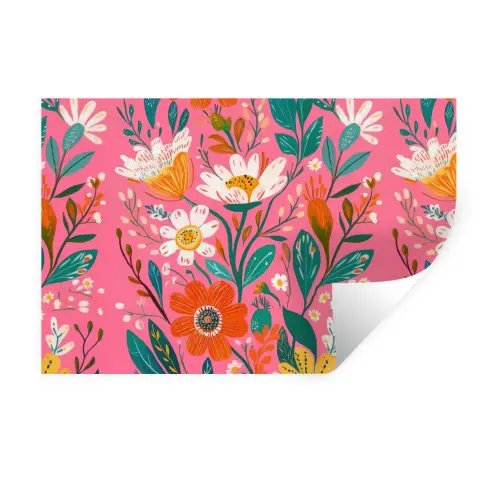 Roze - Bloemen - Wit - Oranje Muursticker klein -3d