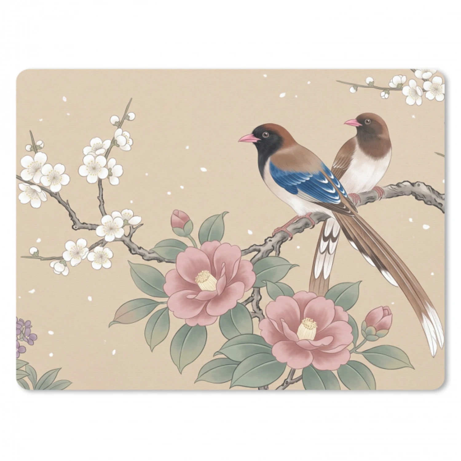 Bloemen - Vogels - Bloemen muismat rubber klein -3d