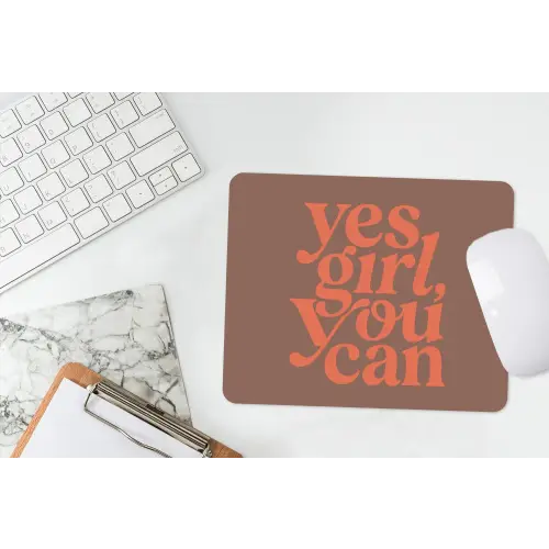 Yes girl you can - Oranje - Bruin muismat rubber klein -witbureau