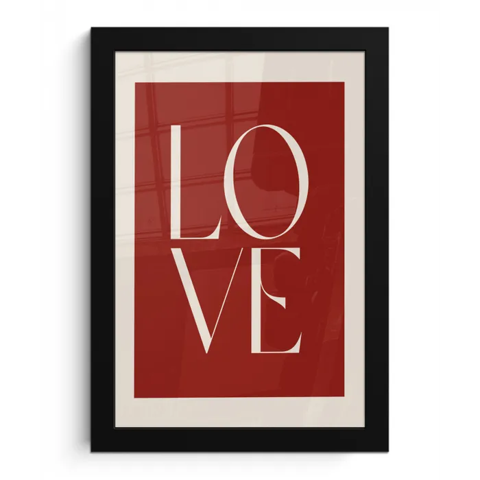 Love - Rood - Minimalistisch fotolijst zwart zonder passe partout klein -3d