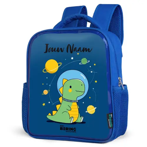Dino - Planeet - Ster - Blauw Kinderrugzak - Blauw middel -schuin