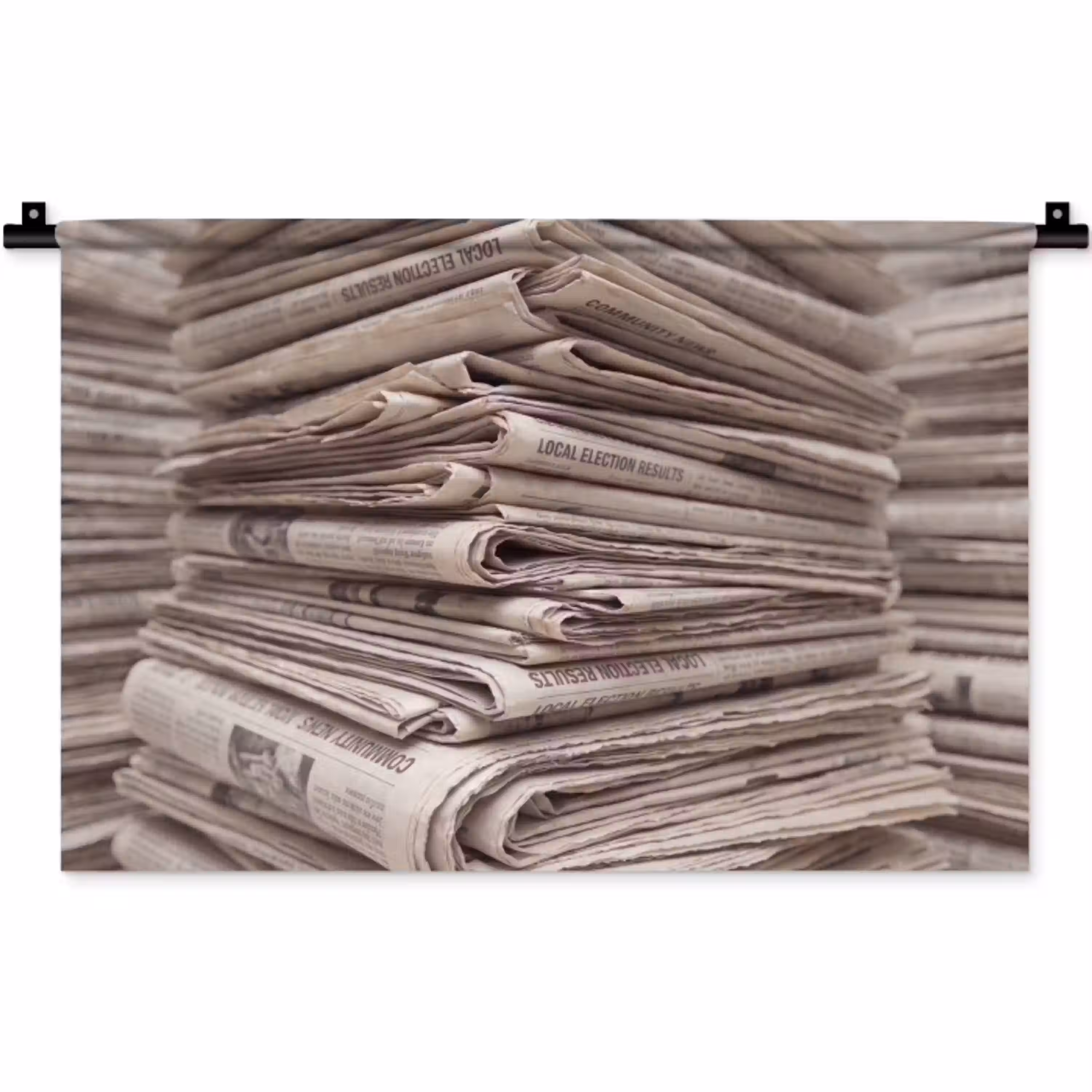 Kranten - Stapel - Nieuws - Vintage - Beige Wandkleed katoen klein -zz3d