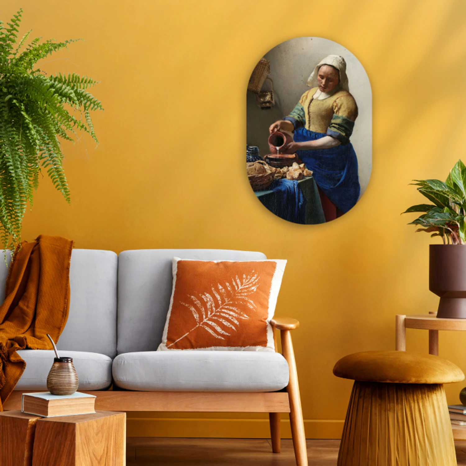 Het melkmeisje - Schilderij van Johannes Vermeer Wandcirkel Ovaal Forex klein -sfeer4