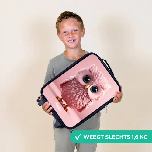 Roze uil met blauwe ogen Kinderkoffer - Zwart klein -sfeer4_NL