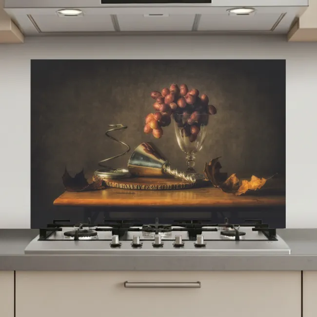 Schilderij - Stilleven - Glas - Druiven - Kunst keuken achterwand spatscherm klein -3d_website