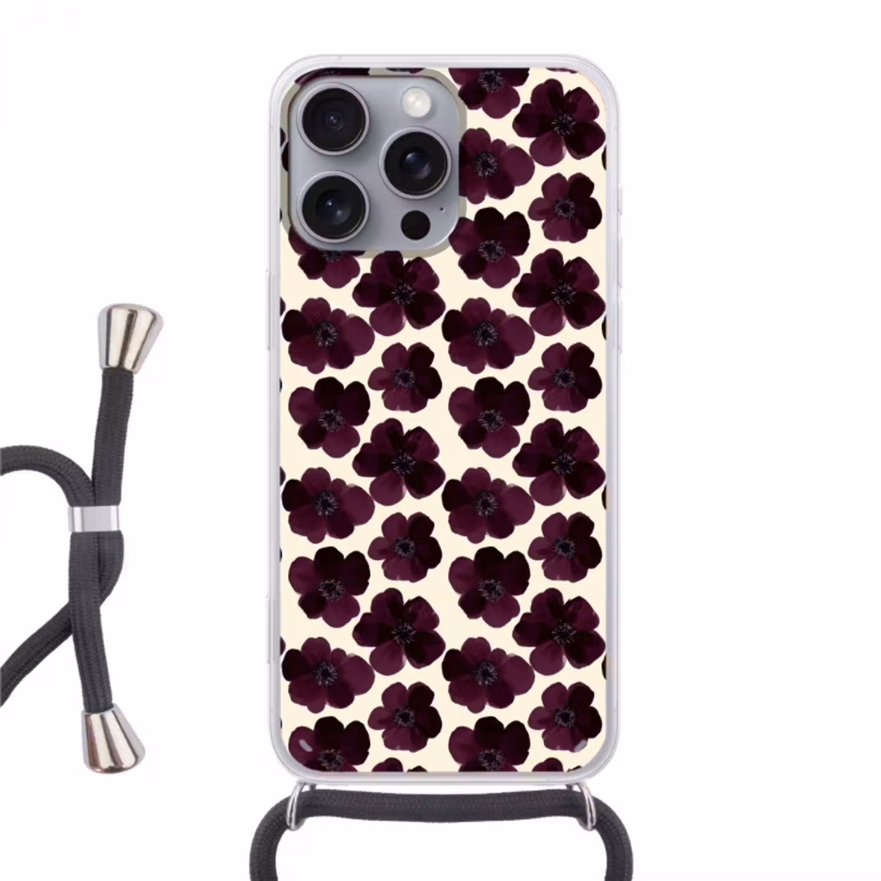 Bloemen - Aquarel - Paars Hoesje iPhone 16 Pro Max met koord klein 804 -3d