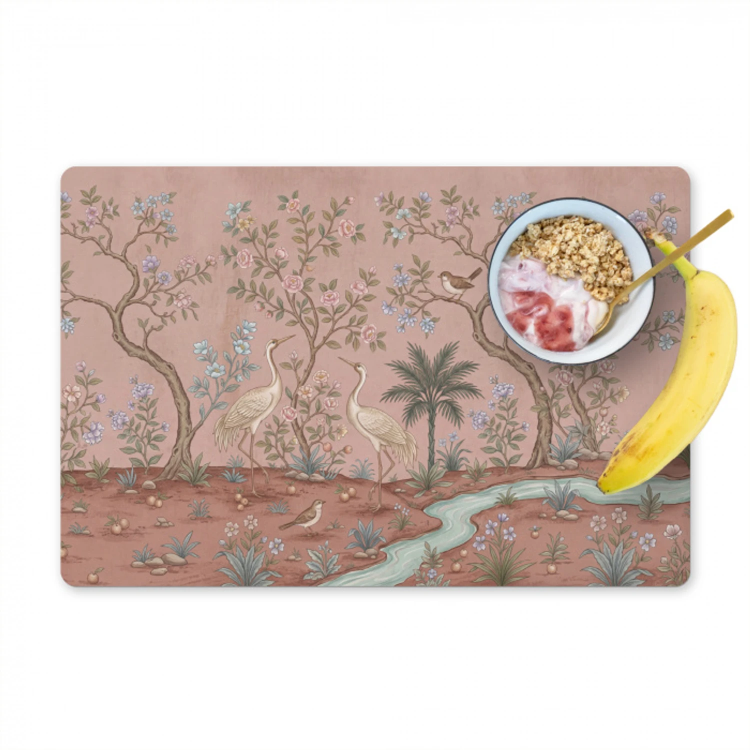 Nostalgisch - Reigers - Roze Placemat vinyl groot -zzzproduct_Kitchenyeah-website