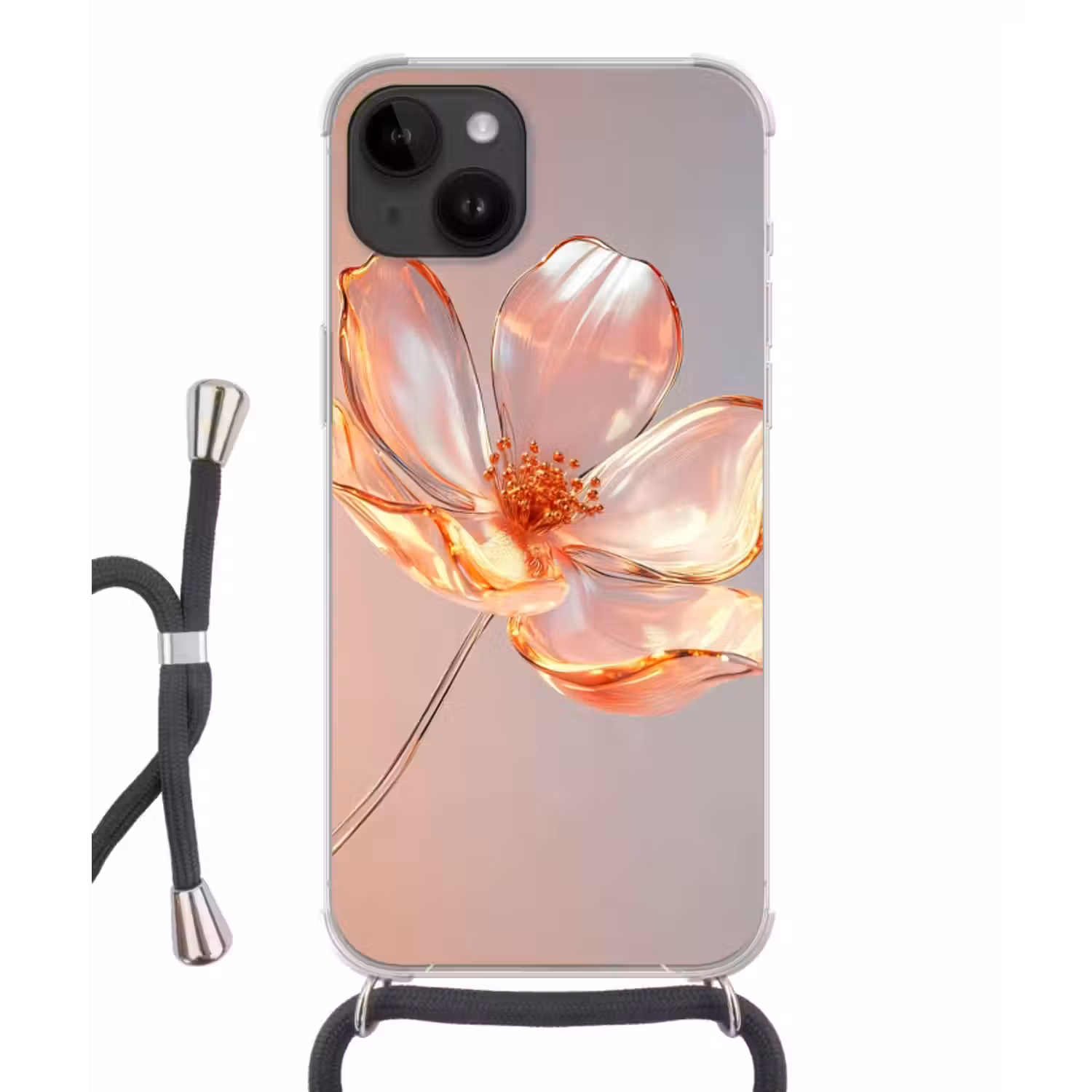 Telefoonhoesje crossbody - Glazen - Bloem - Roze
