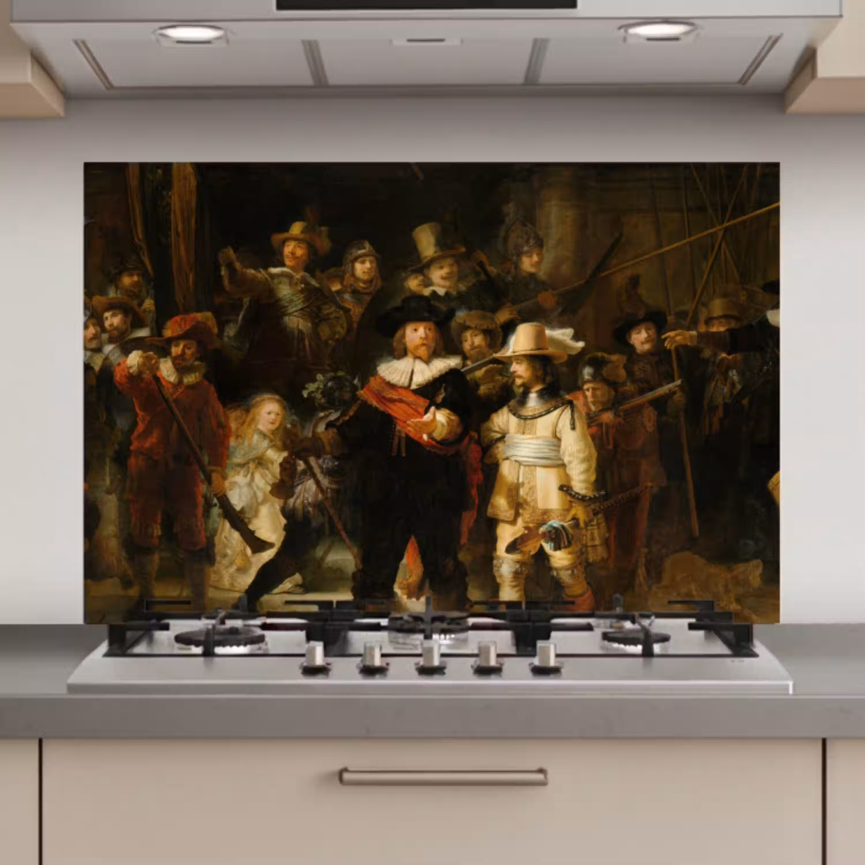 De Nachtwacht - Schilderij van Rembrandt van Rijn keuken achterwand spatscherm klein -3d_website