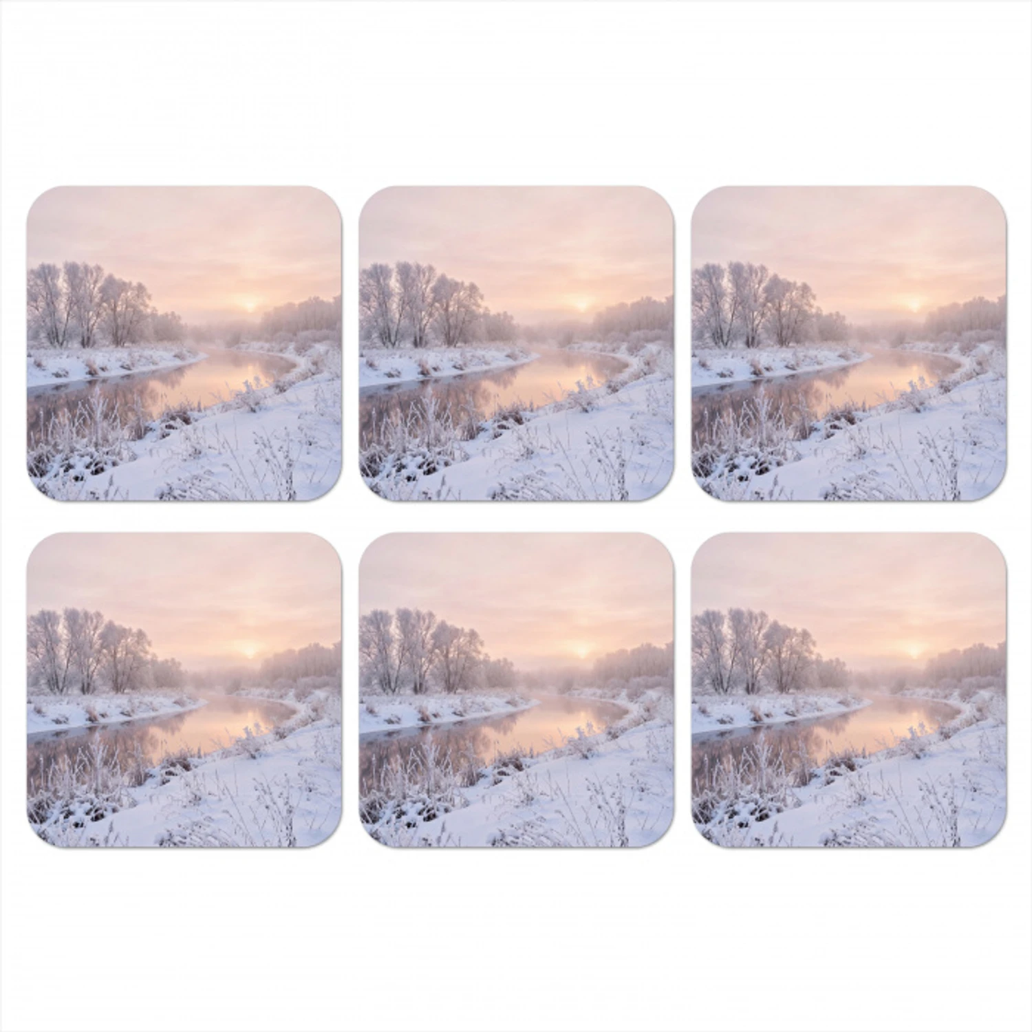 Rivier - Winter - Landschap - Sneeuw - Zonsopgang onderzetter kurk middel -3d