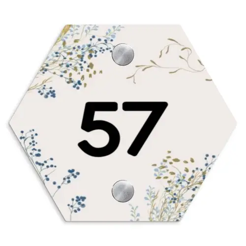 Bloemen - Beige - Traditioneel Naambord Hexagon klein -3d