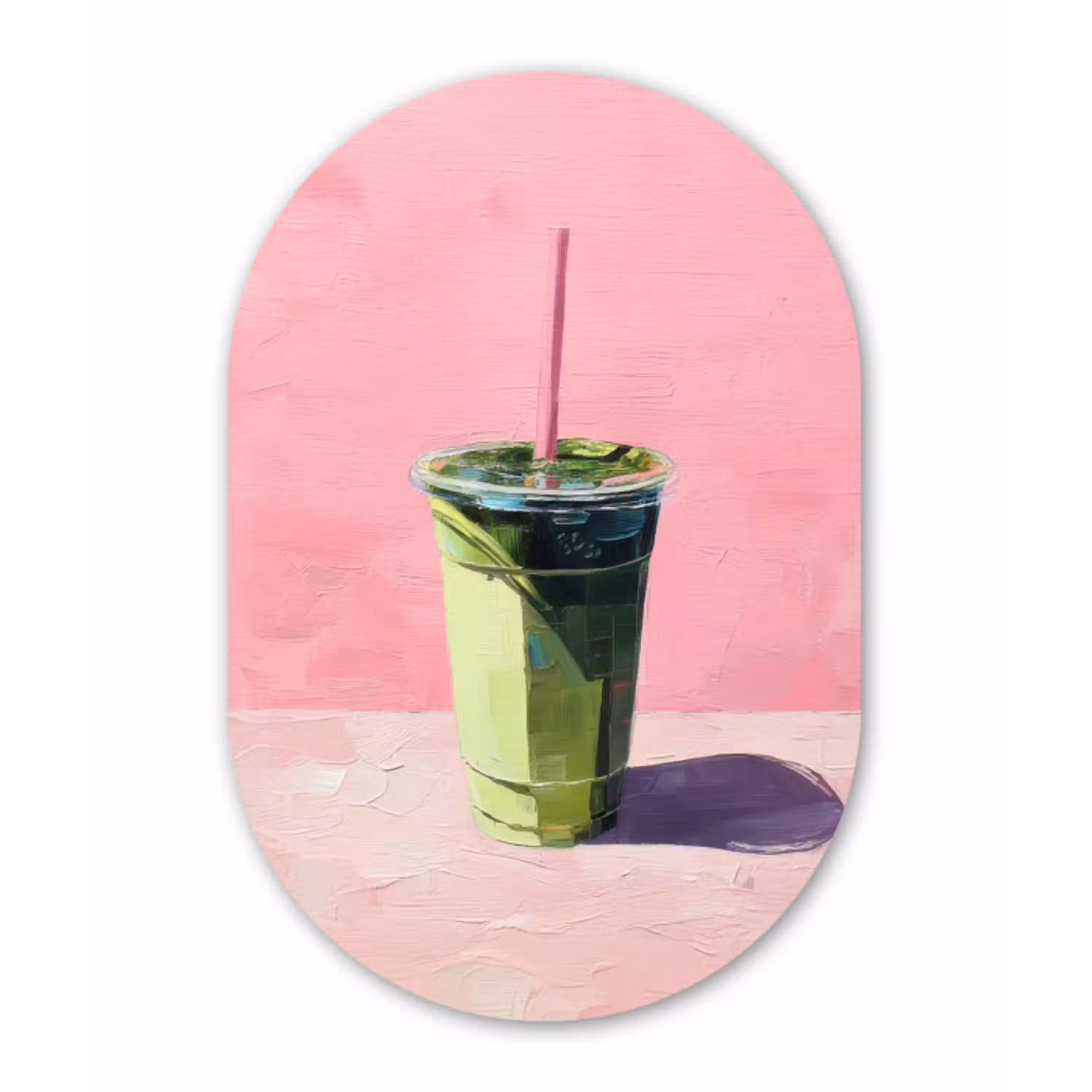 Beker - Rietje - Minimalistisch - Groen Wandcirkel Ovaal Glas middel -3d