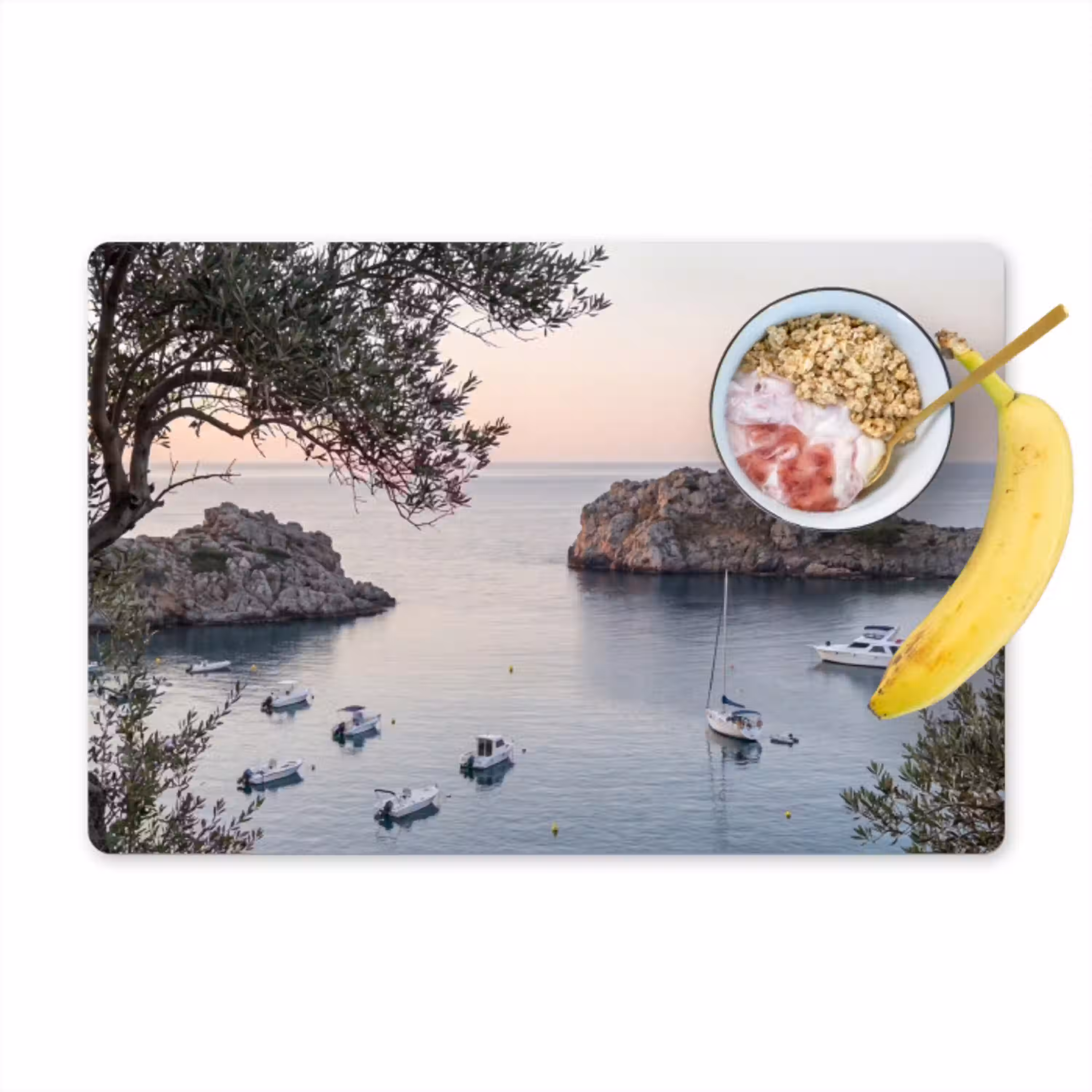 Baai - boten - zonsondergang Placemat vinyl groot -zzzproduct_Kitchenyeah-website