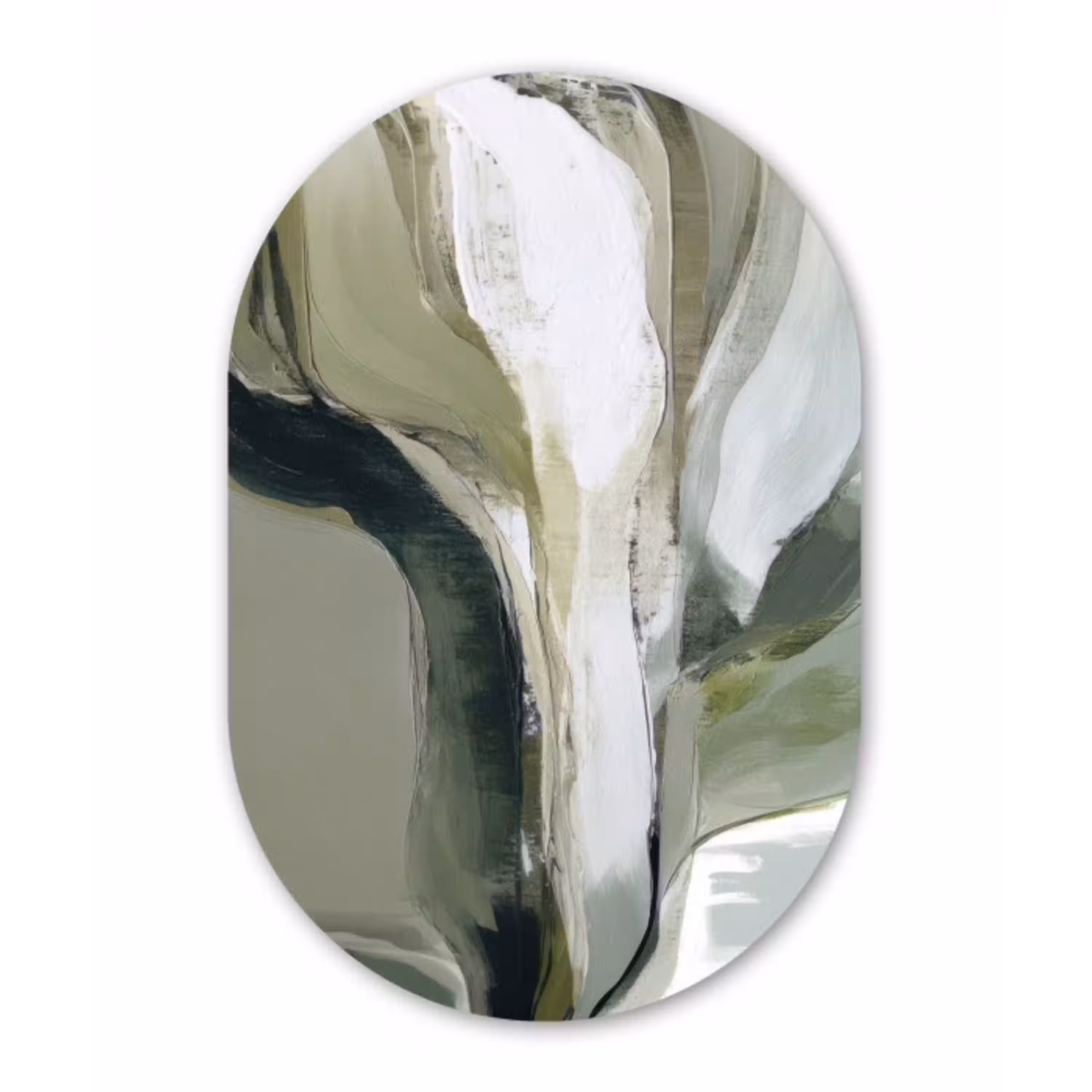 Natuur - Abstract - Groen - Penseelstreken Wandcirkel Ovaal Aluminium middel -3d