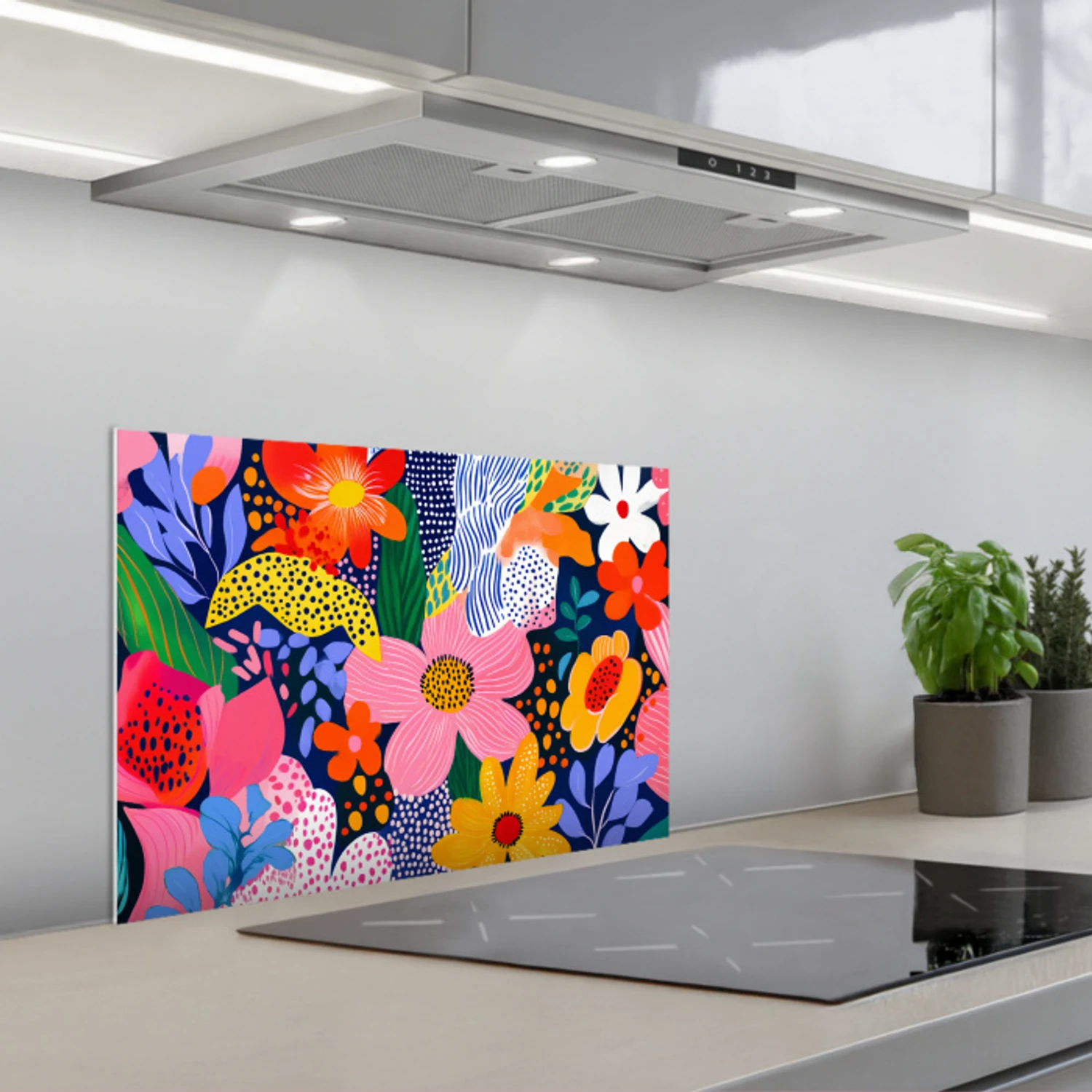 Kleurrijk - Bloemen - Abstract - Stippen keuken achterwand spatscherm klein -3d_schuin