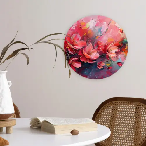 Bloemen - Roze - Watercolor - Natuur- Kunst Wandcirkel kunststof plaat 5mm dik klein -sfeer4