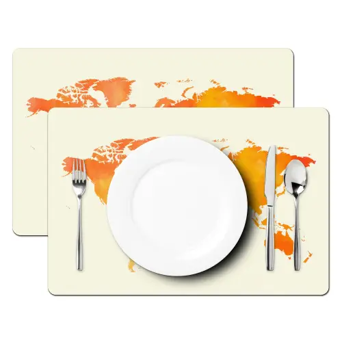 Wereldkaart - Oranje - Kleurrijk Placemat vinyl groot -zzsfeer2_Kitchenyeah-website