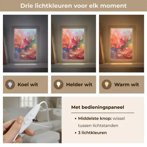 Olieverf - Kunst - Abstract - Kleurrijk Light Box met kabel (Tafellamp) klein -USP_lichtkleurNL