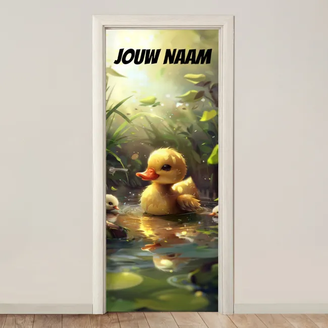 Deursticker met naam - Eendje - Water - Geel